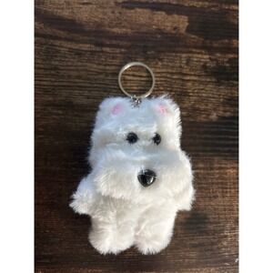 Handmade White Plush Dog Keychain Fuzzy Puppy Bag Charm